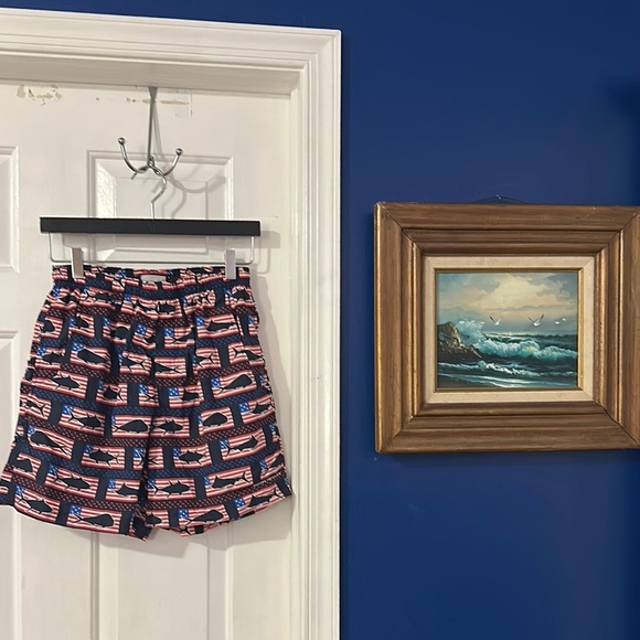 Men’s Columbia PFG Super Backcast Water American Flag Fish Print Swim Trunks - Picture 1 of 7